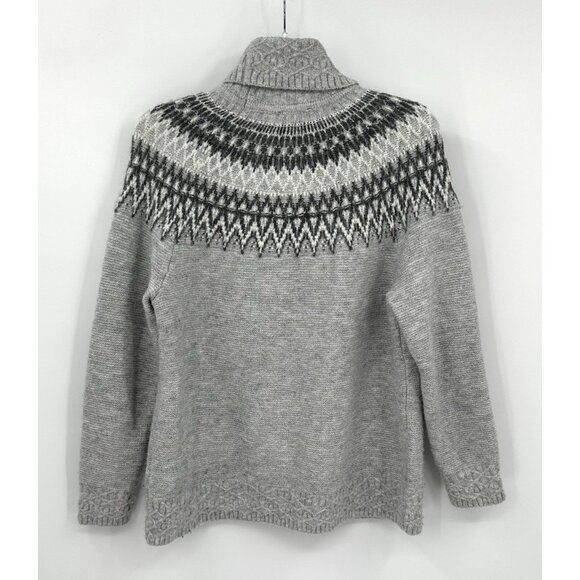TALBOTS turtleneck sweater pullover metallic fair isle winter holiday gray LP - Picture 4 of 6